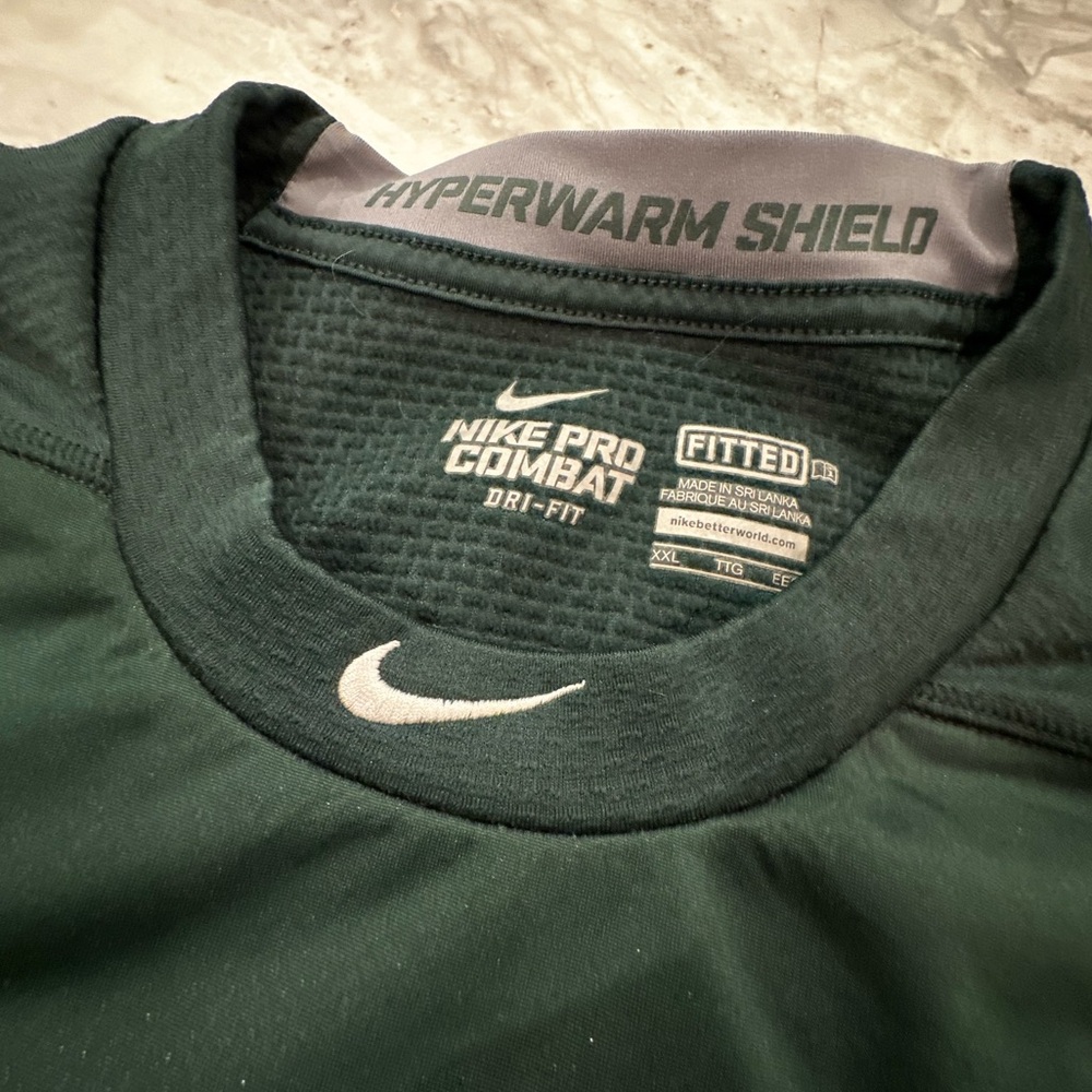 Nike Pro Combat Hyperwarm Shield Dri-Fit Shirt, Fitted, XXL, Dark Green